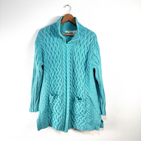 Aran Crafts Wool Chunky‎ Cable Knit Full Zip Cardigan Sz L - Picture 1 of 4